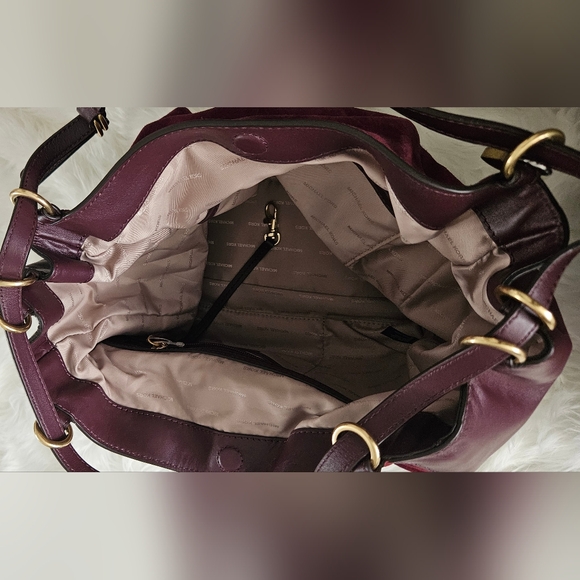 Michael Kors Quincy Large Suede and Leather Shoulder Tote - Maroon - Picture 12 of 16